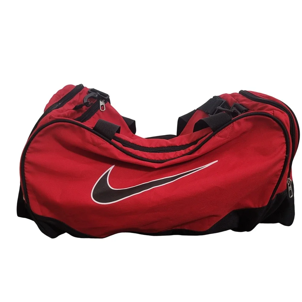 Nike Duffel Bag Unisex Red Black Swoosh Athletic Gym Travel Bag Fitness Helath
